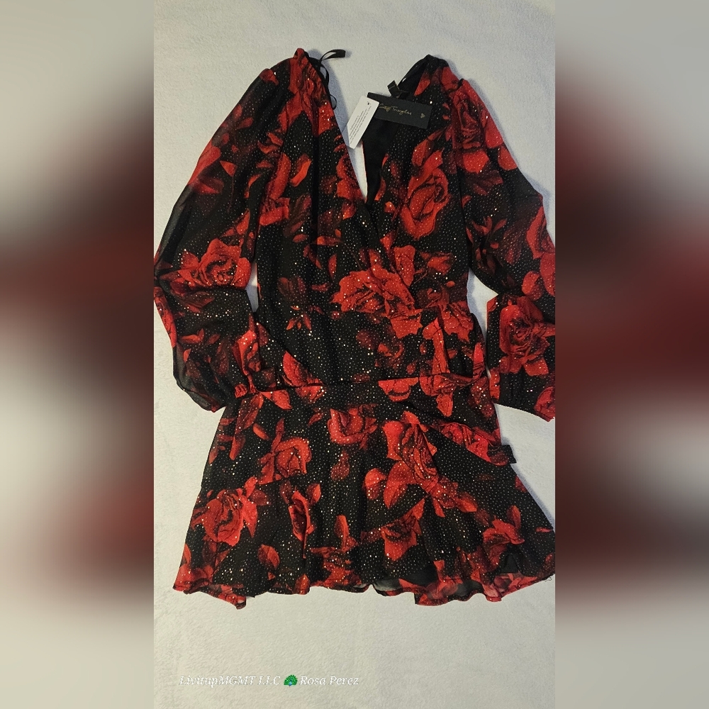 Red Floral Long Sleeve Dress